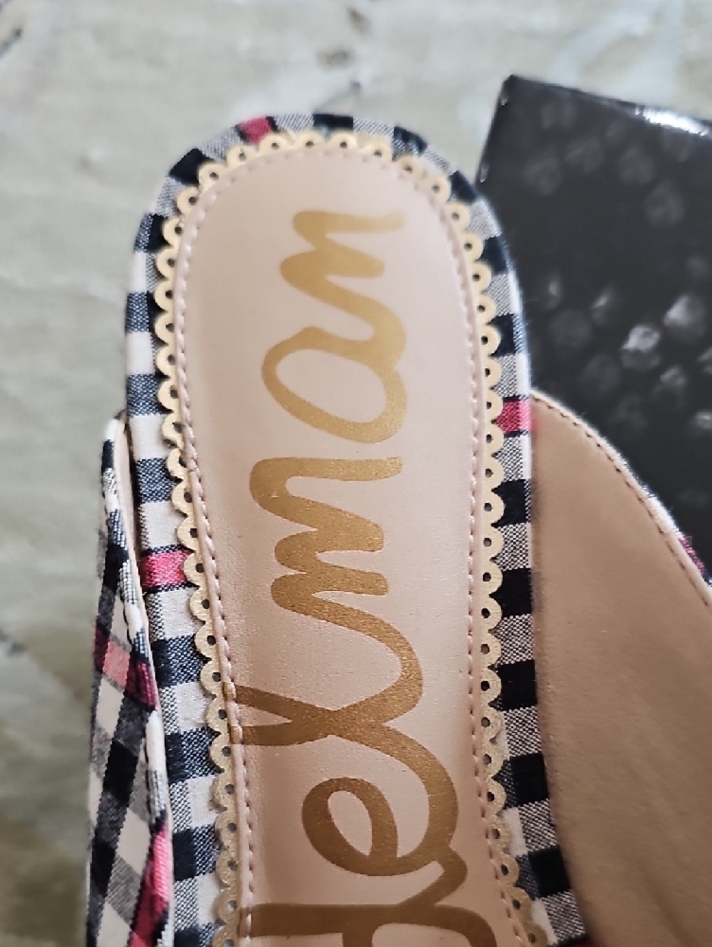Sam Edelman Black & Red Plaid Slip-On Mules with Gold Bit - Picture 5 of 8